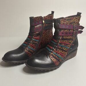 Spring Step L'Artiste Floral Leather Dasha Boho Boots Women's Size 10 EU 41